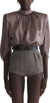 MUGLER Draped Brown High Neck Top