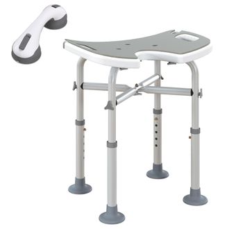 HOMCOM Aluminium Shower Stool For Elderly Disabled Non-Slip Bath Stool Blue - Grey | TJ Hughes