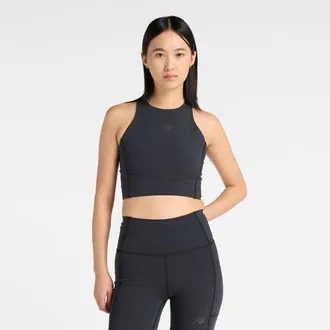New Balance Mujer RC Elite Storage Crop Tank en Negro, Poly Knit, Talla 2XL