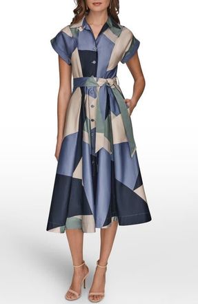 DKNY Patchwork Belted Midi Shirtdress in Tempest Multi at Nordstrom, Size 12