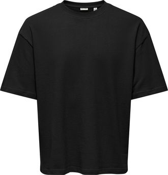 Only & Sons T-Shirt ONLY & SONS ONSLENNY OVZ SS STRCT TEE NOOS, Herren, Gr. XXL, schwarz, Jersey, Obermaterial: 100% Baumwolle, gestreift, relaxed fit normal, Run