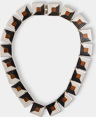 Mahnaz Collection Womens Vintage 1950 Margot de Taxco Mexican Sterling Silver and Enamel Necklace