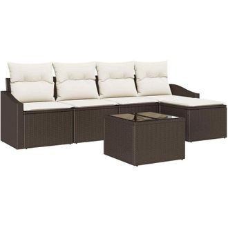 vidaXL Conjunto De Sof&aacute; De Jard&iacute;n 6 Pcs Marr&oacute;n Polirat&aacute;n Vidaxl