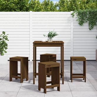 vidaXL Mesa Y Taburetes Altos De Jard&iacute;n 5 Pzas Madera Pino Marr&oacute;n Miel Vidaxl