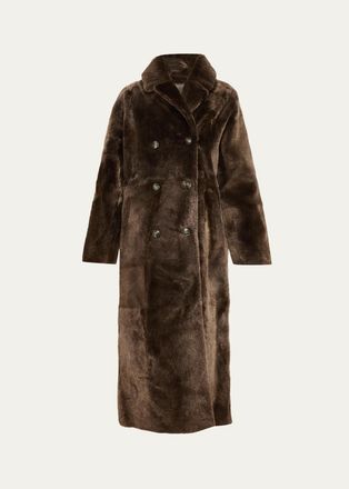 Yves Salomon Manteau Lamb Shearling Double-Breasted Long Coat