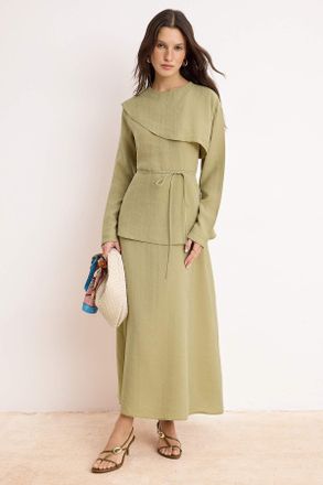 Trendyol Modest Dames Groen Effen Maxi Lang Casual Skater Modest Jurken