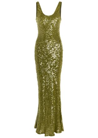 Galvan Moonlight Valletta Sequin-embellished Chiffon Gown - Green - 34 (UK6 / XS)
