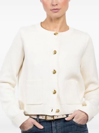 Velvet pocket button cardigan - women - Cotton/Cashmere - S - White