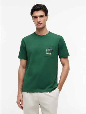 Tommy Hilfiger Mens Floral Flag Logo Pocket T-Shirt - Green - XXL