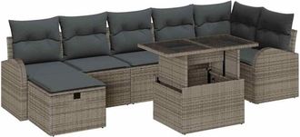 vidaXL Vidaxl - Conjunto De Sof&aacute; De Jard&iacute;n Con Coj&iacute;n 8 Pcs Gris Polirat&aacute;n