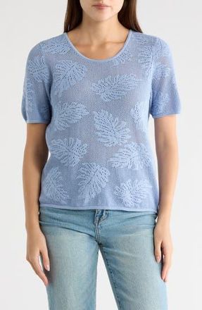 Daniel Rainn Cotton Jacquard Short Sleeve Sweater in French Blue at Nordstrom Rack, Size X-Large