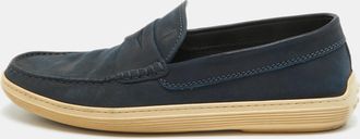 Tod's Tods Blue Nubuck Leather Penny Slip On Loafers