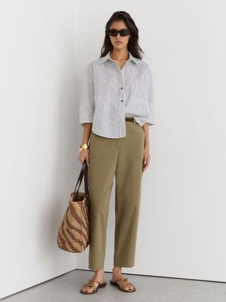 Reiss Khaki Green Petite Cotton-lyocell Tapered Trousers, 14