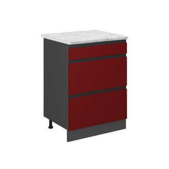 Vicco Mueble Bajo De Cocina R-line, Rojo, 60 Cm Et M&aacute;rmol