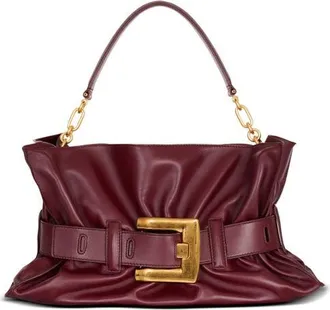 Balmain Medium Anthem Leather Shoulder Bag in 3Ar Eggplant at Nordstrom