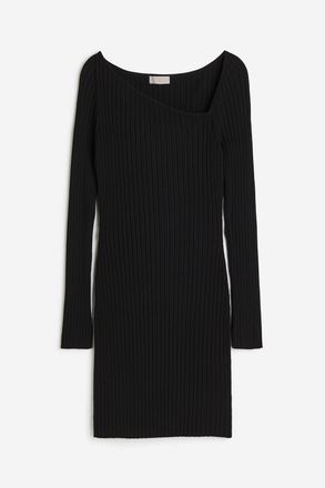 H&M Bodycon-Kleid in Rippstrick - Schwarz