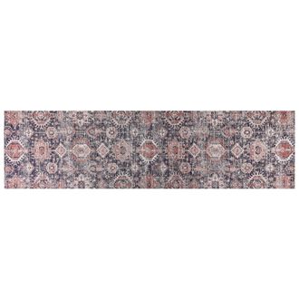 Beliani Alfombra De Algod&oacute;n Azul Rojo 80 X 300 Cm Patr&oacute;n Oriental Boho Recibidor Kurin