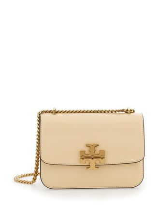 Tory Burch Eleanor Beige Crossbody Bag With Double T Logo Plaque On The Front And Chain-Link Shoulder Strap In Leather Woman