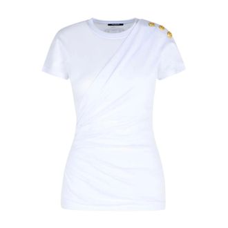 Balmain T-Shirts, female, White, Size: S White T-shirts and Polos with Shoulder Buttons