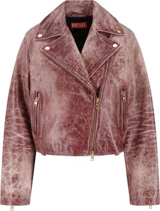 Diesel Cropped Biker Jacket in Cracked Calf Leather