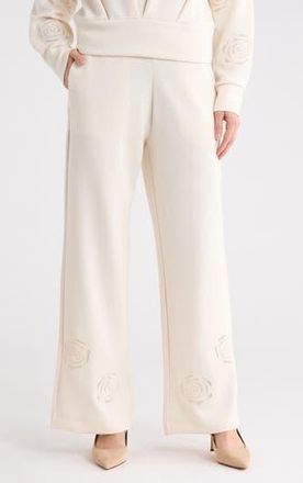 T Tahari Rose Embroidered Scuba Knit Pants in Ecru at Nordstrom Rack, Size X-Small