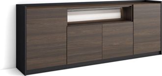 Skraut Home Skraut Home - Aparador Para Sal&oacute;n, Gran Capacidad De Almacenaje, 207x37x80cm, 4 Puertas, Led, Estilo Moderno, Roble Oscuro Y Negro