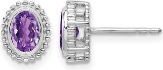 Diamond2Deal 14k White Gold Oval Amethyst Stud Earrings