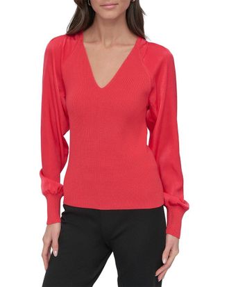 DKNY Mix Media V-Neck Sweater