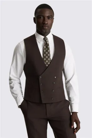 Moss Tailored Fit Dark Brown Tweed Waistcoat