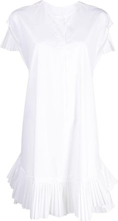 Shanshan Ruan V-neck ruffled cotton dress - women - Cotton - 36 - White
