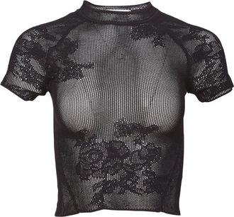 Fleur du Mal pointelle-knit lace T-shirt - women - Nylon/Rayon - S - Black