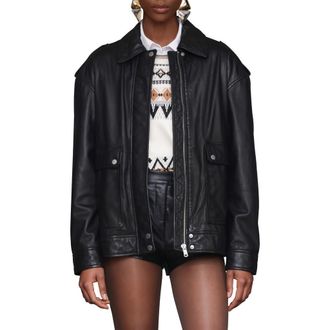 Avec Les Filles Pieced Back Leather Bomber Jacket in Black at Nordstrom Rack, Size Medium