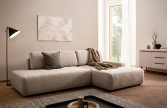 HOME AFFAIRE Ecksofa »TORGE, Schlafsofa Cord, Samtvelours u. Strukur fein, Couch in L-Form« Schlaffunktion und Bettkasten, Liegefläche: 210x125 cm, neues Design