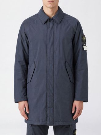 Stone Island Single-Breasted Knee-Length Trench Coat in Nylon with Logo Patch