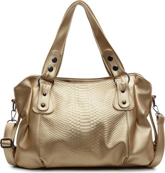 Generic Women PU Leather Large Capacity Tote Bags Adjustable Strap for Daily Use (Gold)