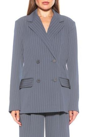 Alexia Admor Indigo Oversize Pinstripe Double Breasted Blazer in Grey Stripe at Nordstrom Rack, Size 10