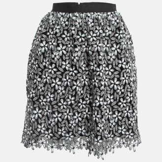 Self Portrait Black/white Floral Cut-Out Lace Short Skirt
