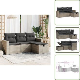 vidaXL The Living Store Set Divani da Giardino 4 pz con Cuscini in Polyrattan Grigio - Poltrona da giardino