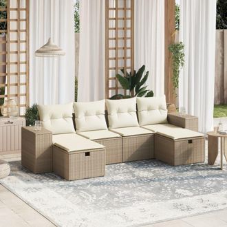 vidaXL Vidaxl - Juego De Sof&aacute;s Jard&iacute;n Con Cojines 6 Pzas Rat&aacute;n Sint&eacute;tico Beige