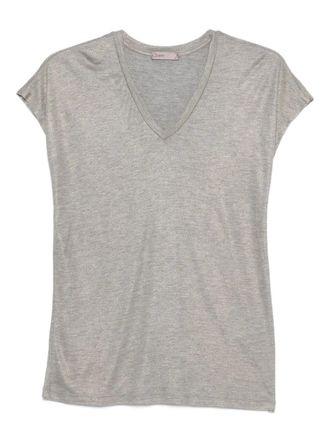 Herno metallic v-neck tee - women - Viscose/Polyester/Cotton - L - Neutrals