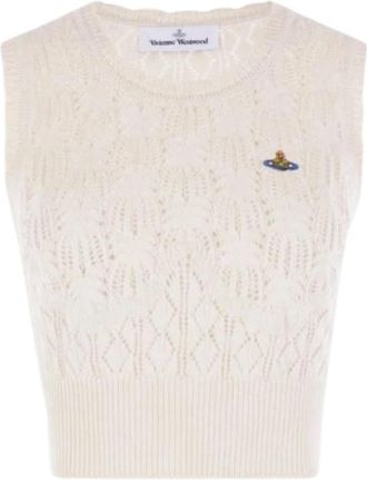 Vivienne Westwood Gebreide top met ronde hals - Dames - Ronde hals truien - Beige - S - Katoen - Truien & Vesten