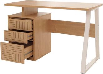 Hhg Scrivania HHG 903, da ufficio, pc computer da lavoro, cassetto, legno melaminico, 77x118x58cm, olmo naturale