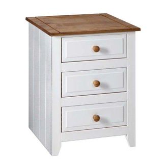 Core 10 Core Products - Capri 3 Drawer Bedside Cabinet - MDF/Pine - 52.5 x 40 x 66.5 cm - White/Antique Waxed Pine