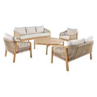 Sweeek Conjunto de jard&iacute;n de madera de acacia y cuerda, 7 plazas, beige