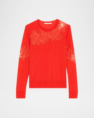 Jason Wu Lace-Inset Merino Wool Sweater