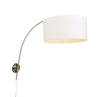 QAZQA Retro/vintage L&aacute;mpara De Pared De Arco Moderna De Acero Con Pantalla Blanca 50/50/25 Regulable Textil /acero Redonda Adecuado Para Led Max. 1 X 60 Wat