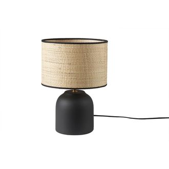 Miliboo L&aacute;mpara De Mesa De Cer&aacute;mica Negra Con Pantalla De Rafia 35 Cm Rocha