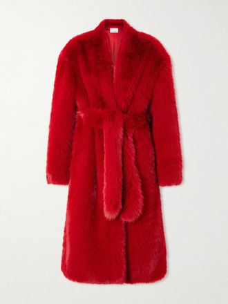 Frankie Shop Cappotto In Peluche Imbottito Con Cintura Destini - Rosso