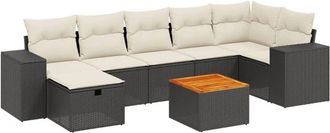 vidaXL Vidaxl - Set De Sof&aacute;s De Jard&iacute;n 8 Piezas Y Cojines Rat&aacute;n Sint&eacute;tico Negro