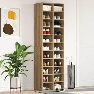 Berkfield Home Shoe Cabinet Artisan Oak 54x34x183 cm Engineered Wood in Brown | Size: 54 x 34 x 183 cm